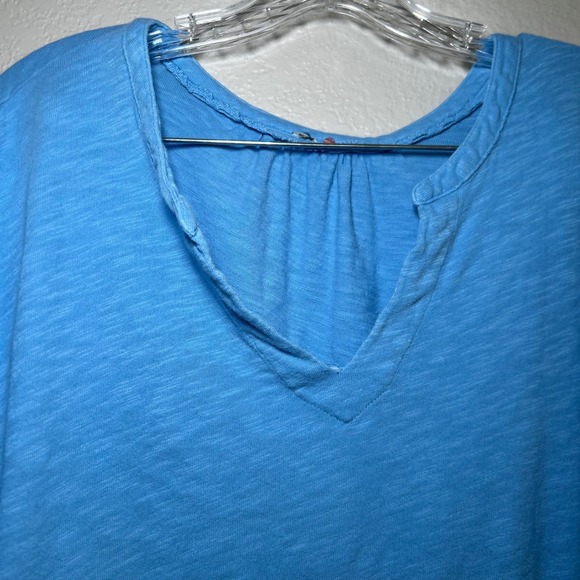 Pilcro Anthropologie Blue V Neck Ruffle Sleeve Cotton T Shirt Top Women's Size L - Picture 3 of 7
